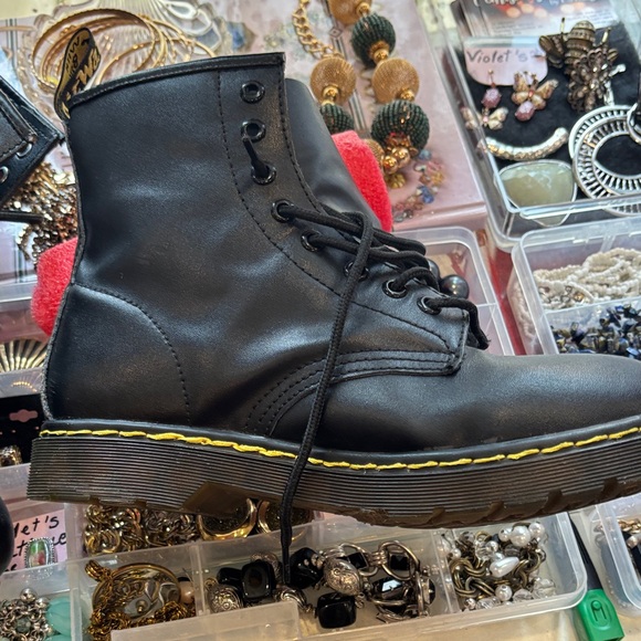Dr. Martens Black Leather Lace-Up Boots with Yellow Stitching - Picture 4 of 9